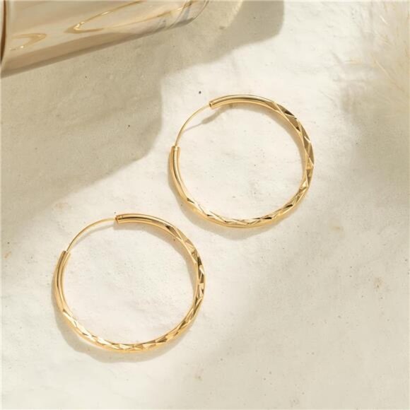 18K Gold Plated Twisted Huggie Hoop Earrings – Lightweight, Hypoallergenic - Picture 5 of 6